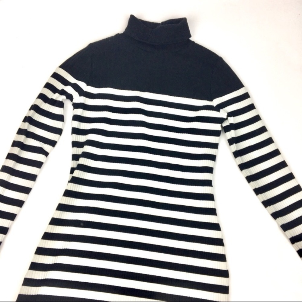 Topshop Black and White Stripe Turtleneck Dress - Picture 4 of 8